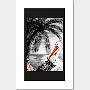 SAPPHIRE PALM PELICAN Posters and Art